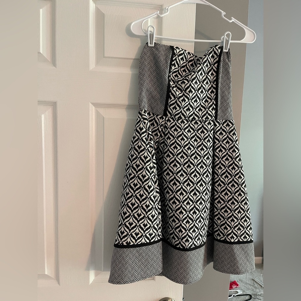 Harper Black and White Strapless Fit and Flare Dress